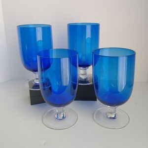 Cobalt Blue & Clear Pedestal Gobblets
